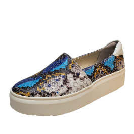 Franco Sarto Womens Comfort Shoes Lodi 2 Leather Slip On Sneakers 7M Blue  Multi Snake