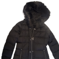 Tahari Womens Nelly Maxi Hooded Faux Fur Trim Puffer Coat Black