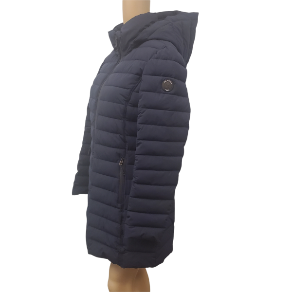 Nautica Women's Hooded Stretch Packable Puffer Coat Navy Blue Medium