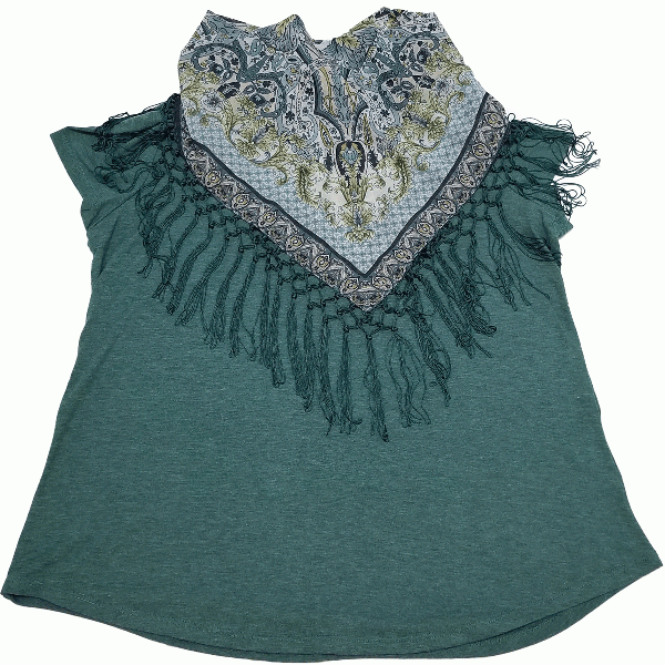 Style & Co. Size T-Shirt with Fringe Scarf Green Nectar XLarge