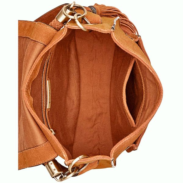 Leather Hobo Bag Studded Handbag Suede Crossbody Bag Cognac 