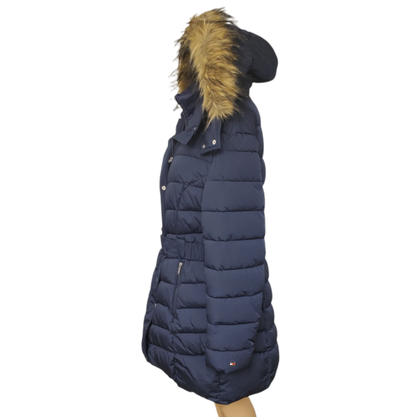Tommy Hilfiger Womens Belted Faux-Fur-Trim Hooded Polyester Puffer Coat  Navy XLarge Affordable Designer Brands