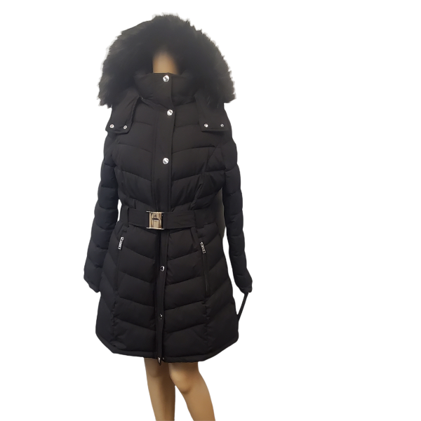 Women's Belted Faux-Fur-Trim Hooded Puffer Coat