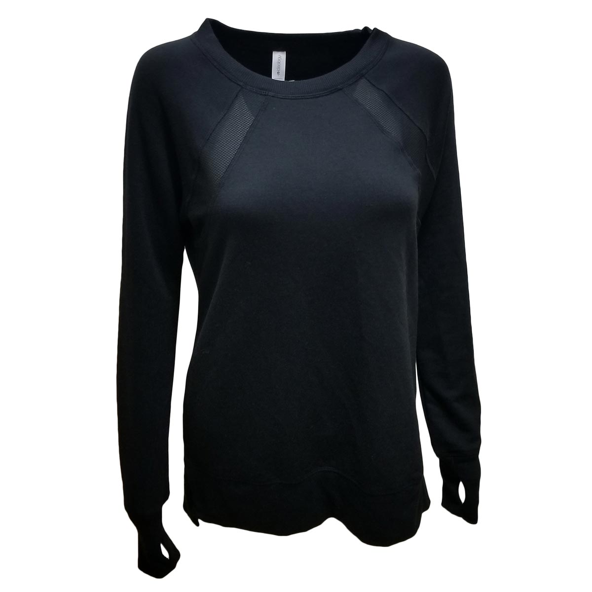 Ideology Mesh-Inset Step-Hem Knit Long Sleeves Pullover Top Sweater Black Small  Affordable Designer Brands