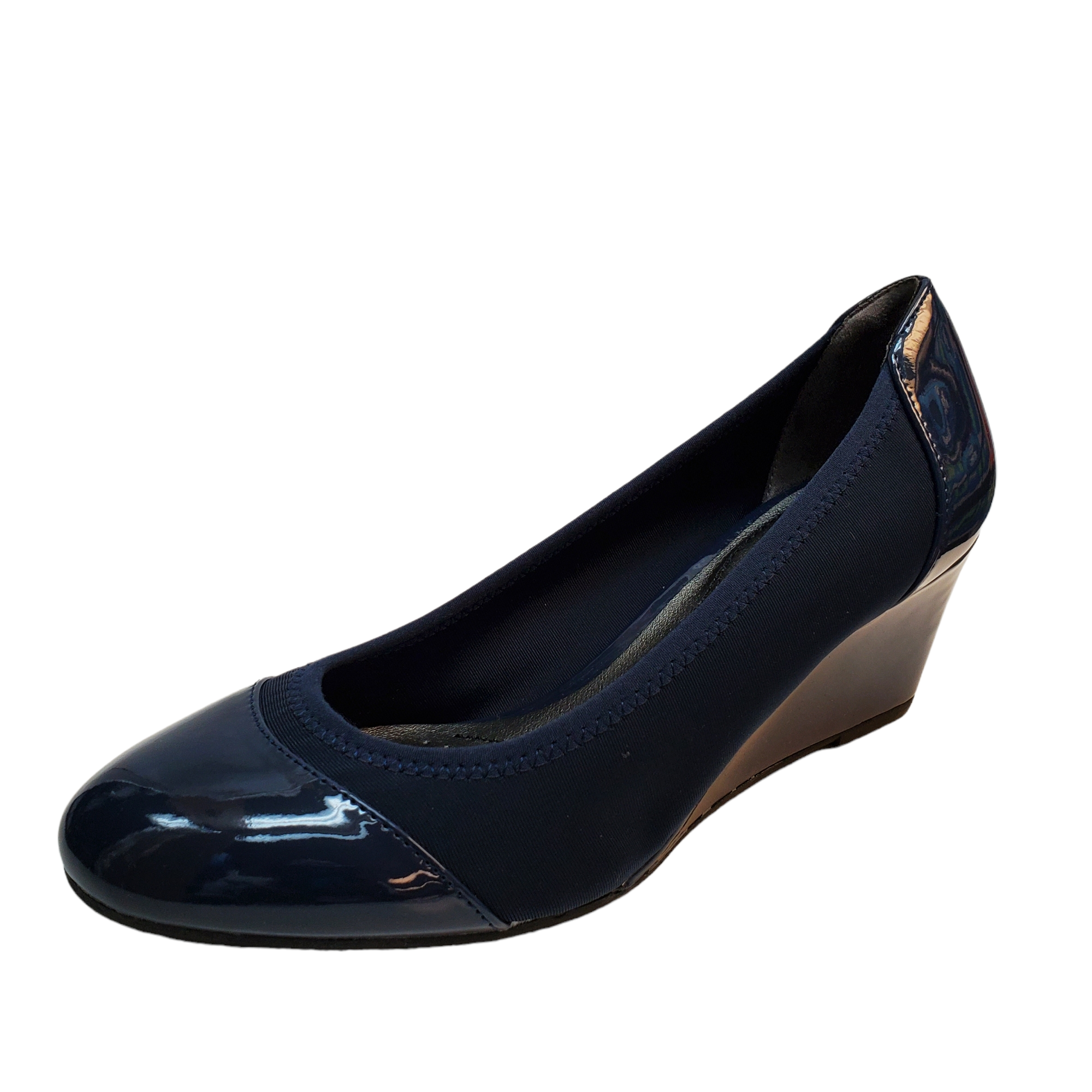 Womens navy blue wedge on sale shoes