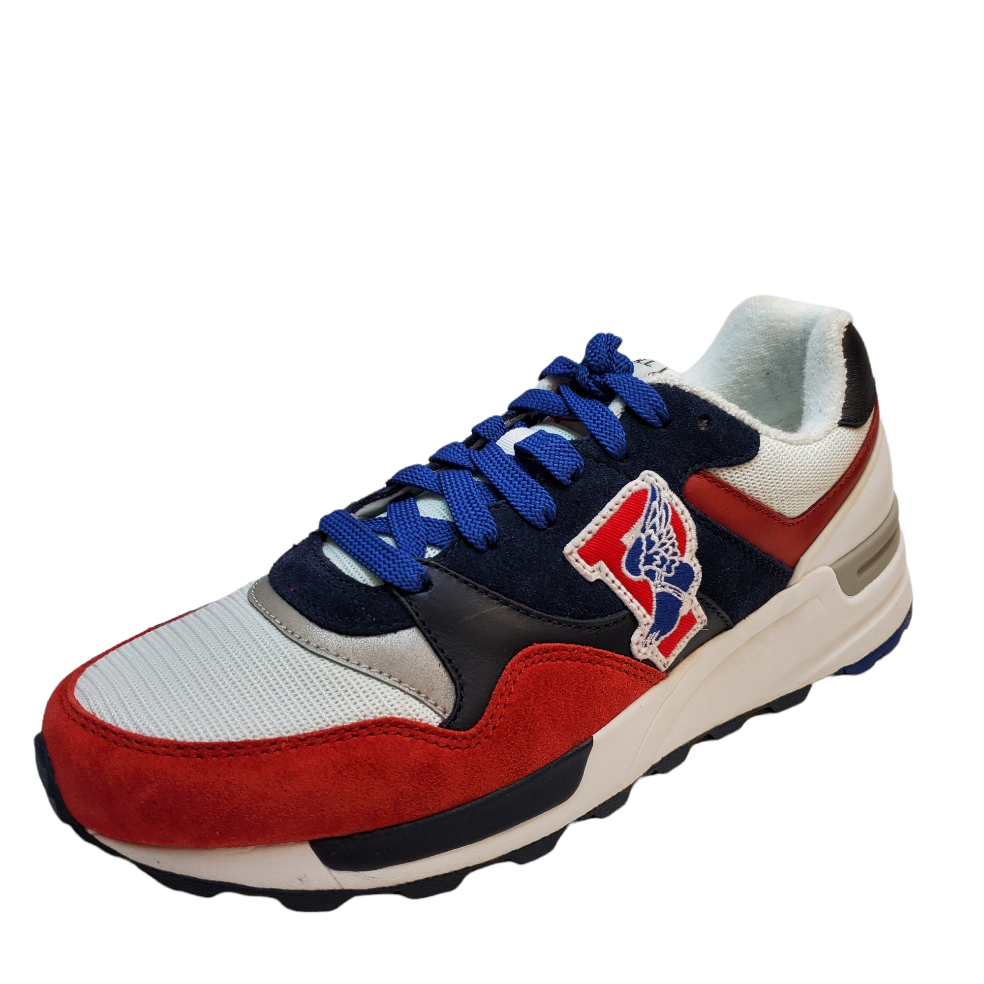 Polo Ralph Lauren Mens Shoes Trackster 100 Leather Athletic Sneakers 8.5D  Red Blue Affordable Designer Brands | Affordable Designer Brands