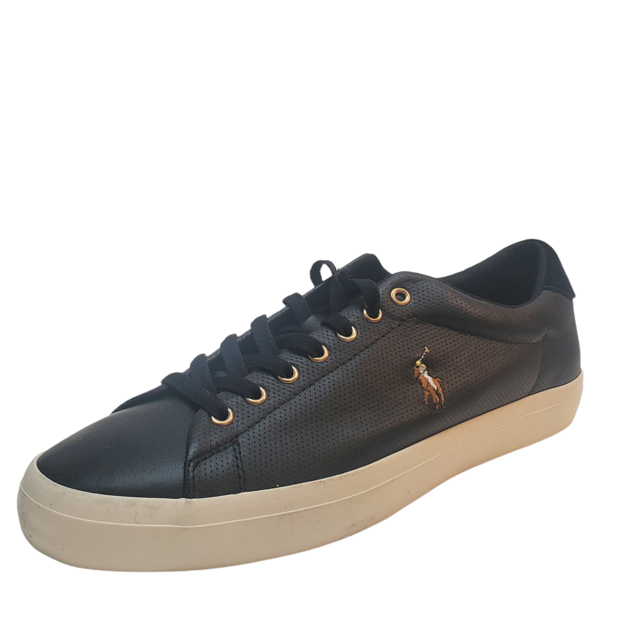 Polo Ralph Men's Shoes Longwood Leather Lace Up Fashion Sneakers 9D Black Affordable Designer Brands | Affordable Designer Brands
