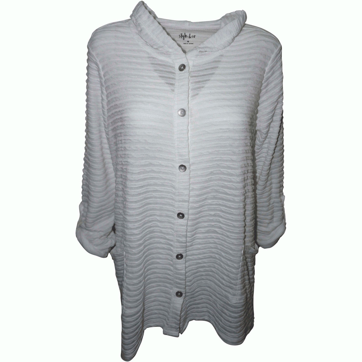 Style & Co Women Sheer Jacquard Hoodie Button Down Blouse