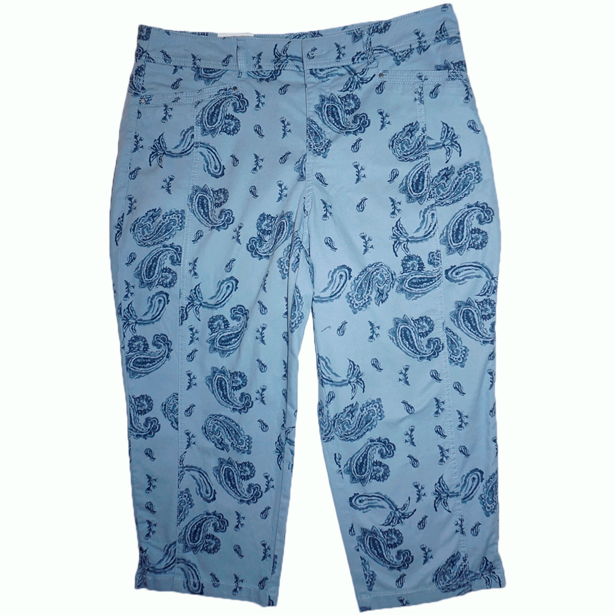 Style & Co Women Austin Tummy Control Capri Pants Paisley Scarf Dance Size  12 Blue