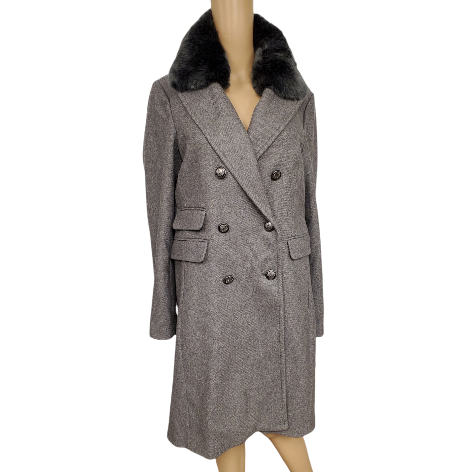 Vince camuto faux fur trim belted wrap on sale coat